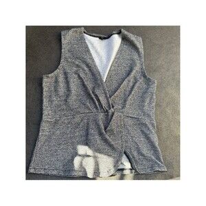 j crew Sleeveless Gray Twist-Front top V-Neck shirt herringbone 365 preppy A5